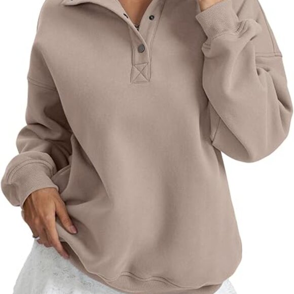 2026 Women' Fleece Sweatshirts Oversized Henley Neck Long Sleeve Pullover Tops - Picture 6 of 6